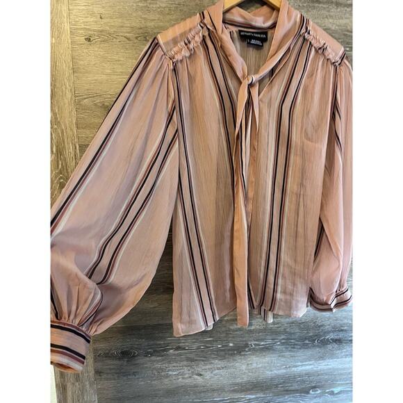 Anthropologie Hemant Nandita Sz Small Silk Blouse Top Tie Preppy Stripped Paris - Picture 4 of 13